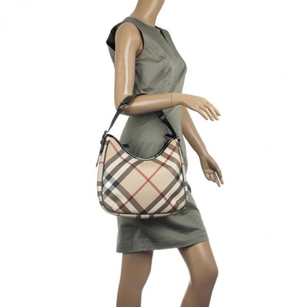 Burberry Beige/Black Supernova PVC and Patent Leather Barton Hobo